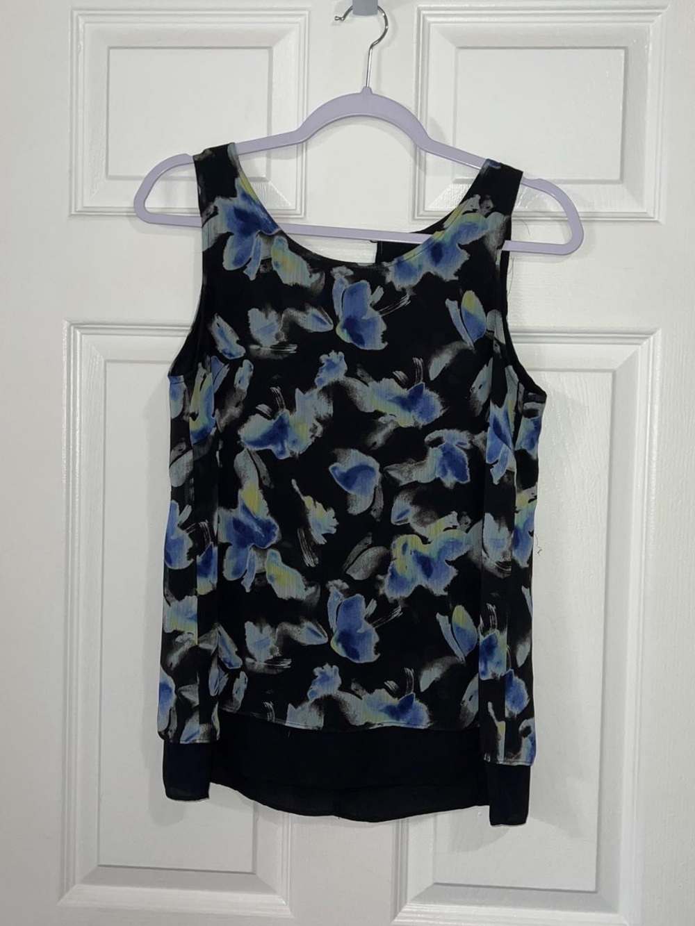 Black and blue floral sleeveless blouse